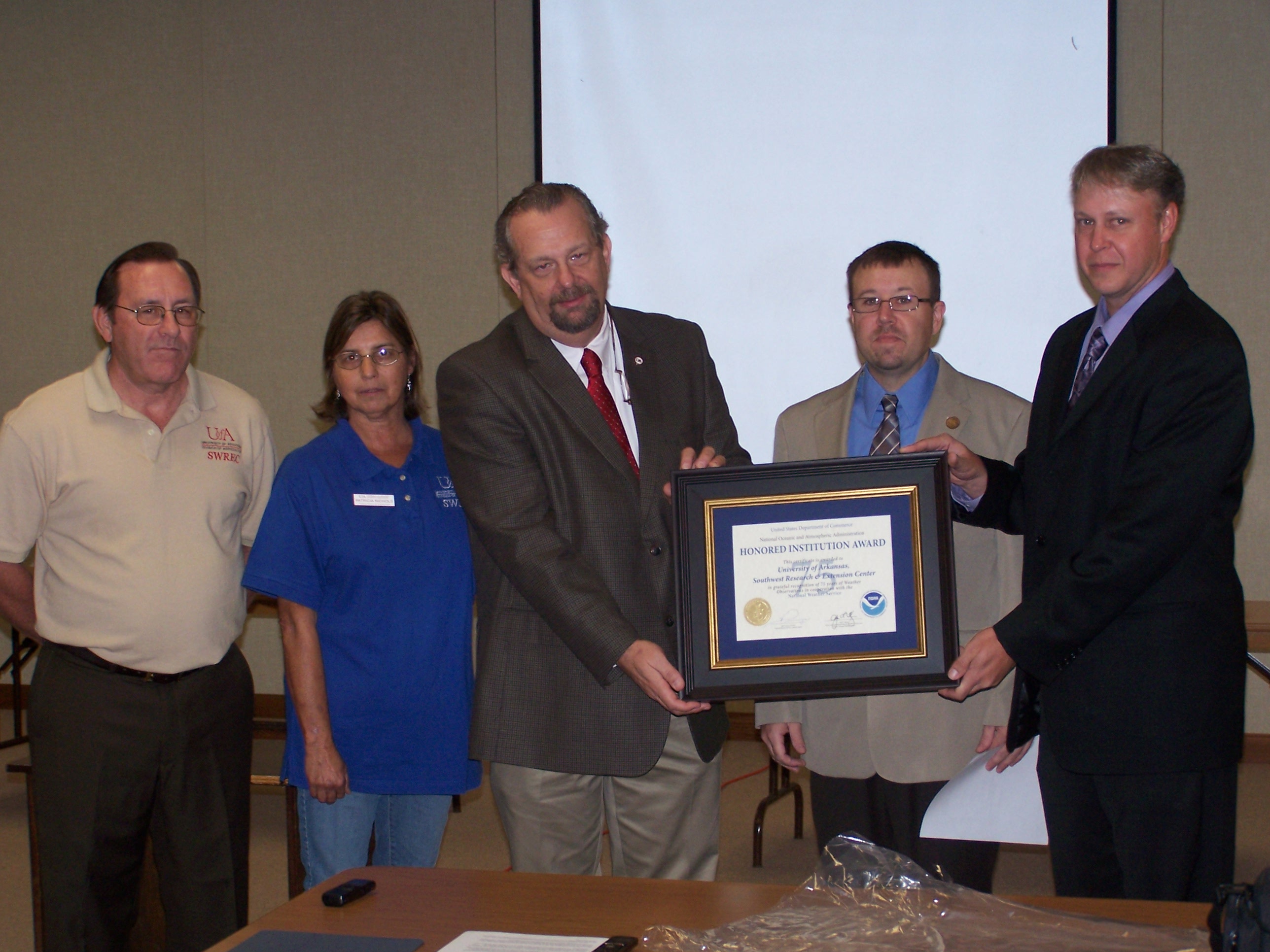The University of Arkansas, Southwest Research and Extension Center in Hope, AR, received the 75-Year Honored Institution Award in 2011