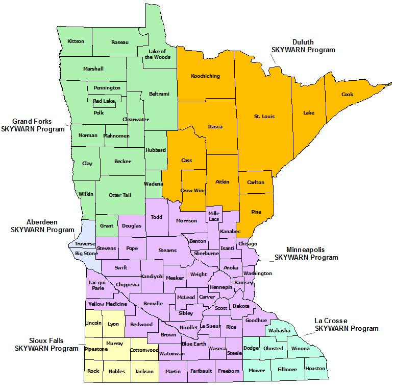 North Dakota Skywarn Program map