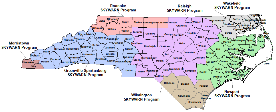 North Carolina Skywarn Program map