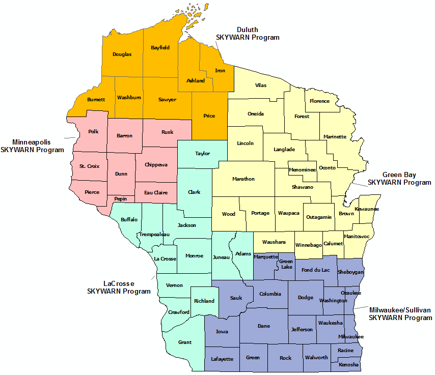 Wisconsin Skywarn Program map
