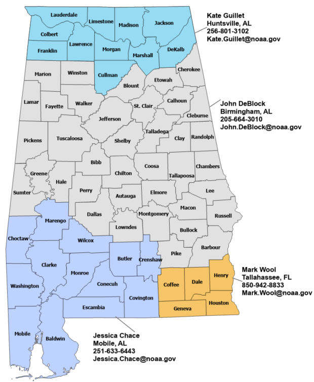 Alabama StormReady Contact map
