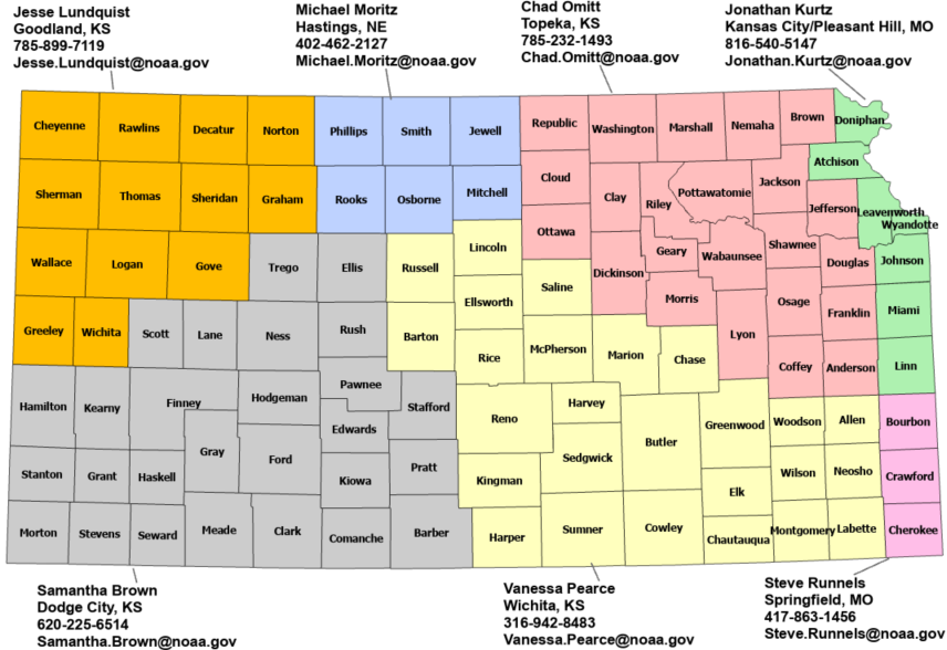 Kansas StormReady contact map