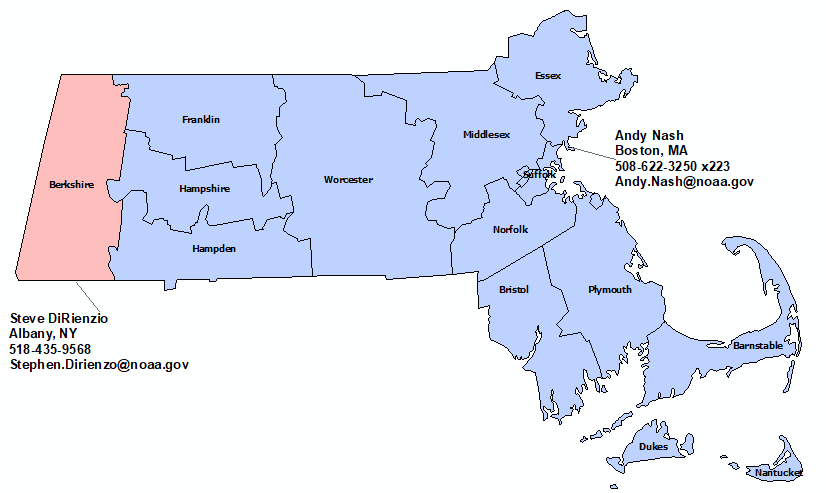 Massachusetts StormReady Contact map