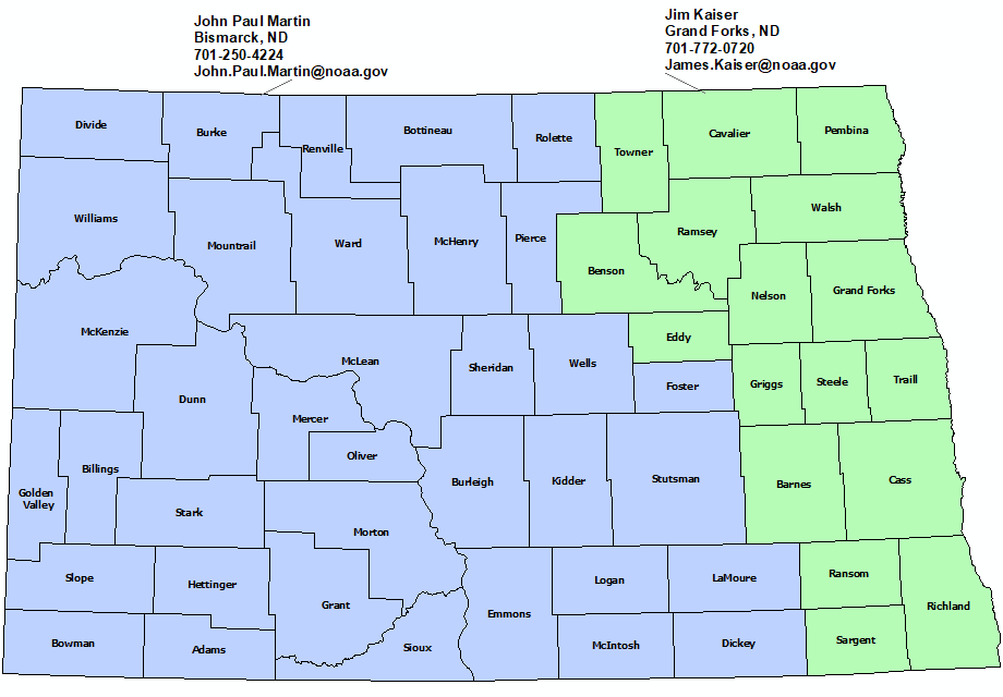 North Dakota StormReady Contact map