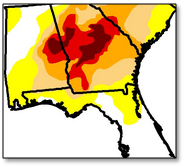 U.S. Drought Monitor from December 25th of 2012. Severe, extreme, and exceptional drought conditions are depicted as medium orange, red, and brown respectively.