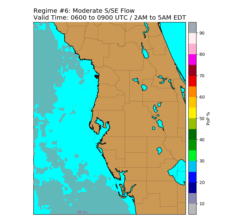 Regime 6: SE/S Wind 5 to 10 knots, 3-hour Late Night graphic