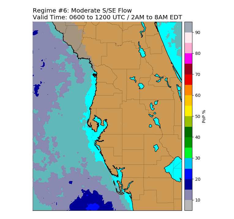 Regime 6: SE/S Wind 5 to 10 knots, 6-hour Late Night graphic