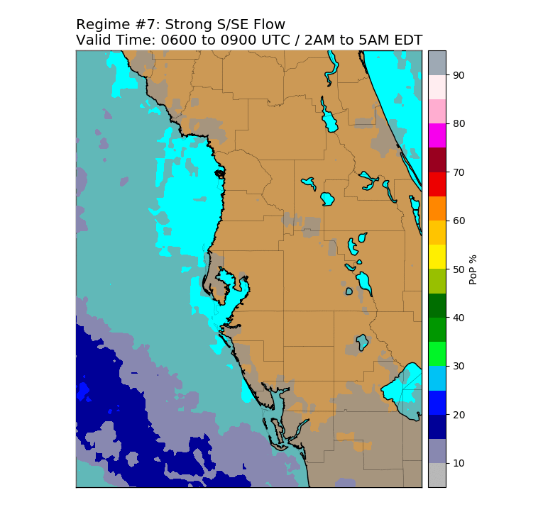 Regime 7: SE/S Wind > 10 knots, 3-hour Late Night graphic