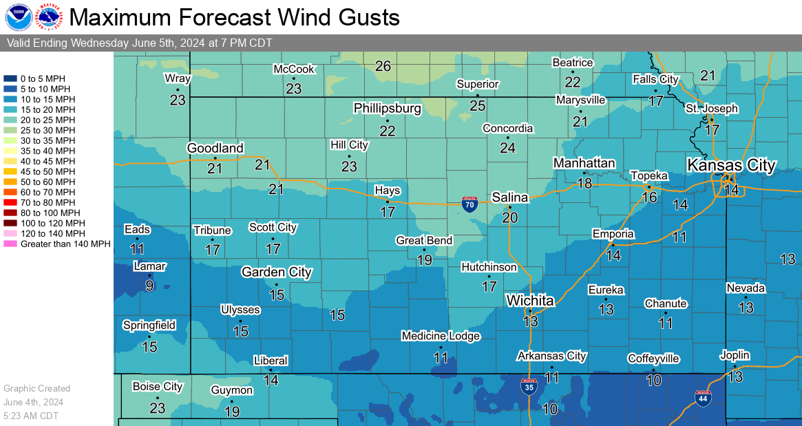 Tomorrow's Highest Wind Gusts