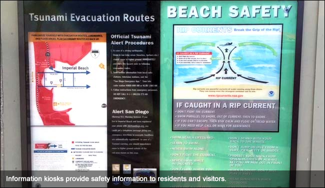 Information kiosks provide safety information to residents and visitors.
