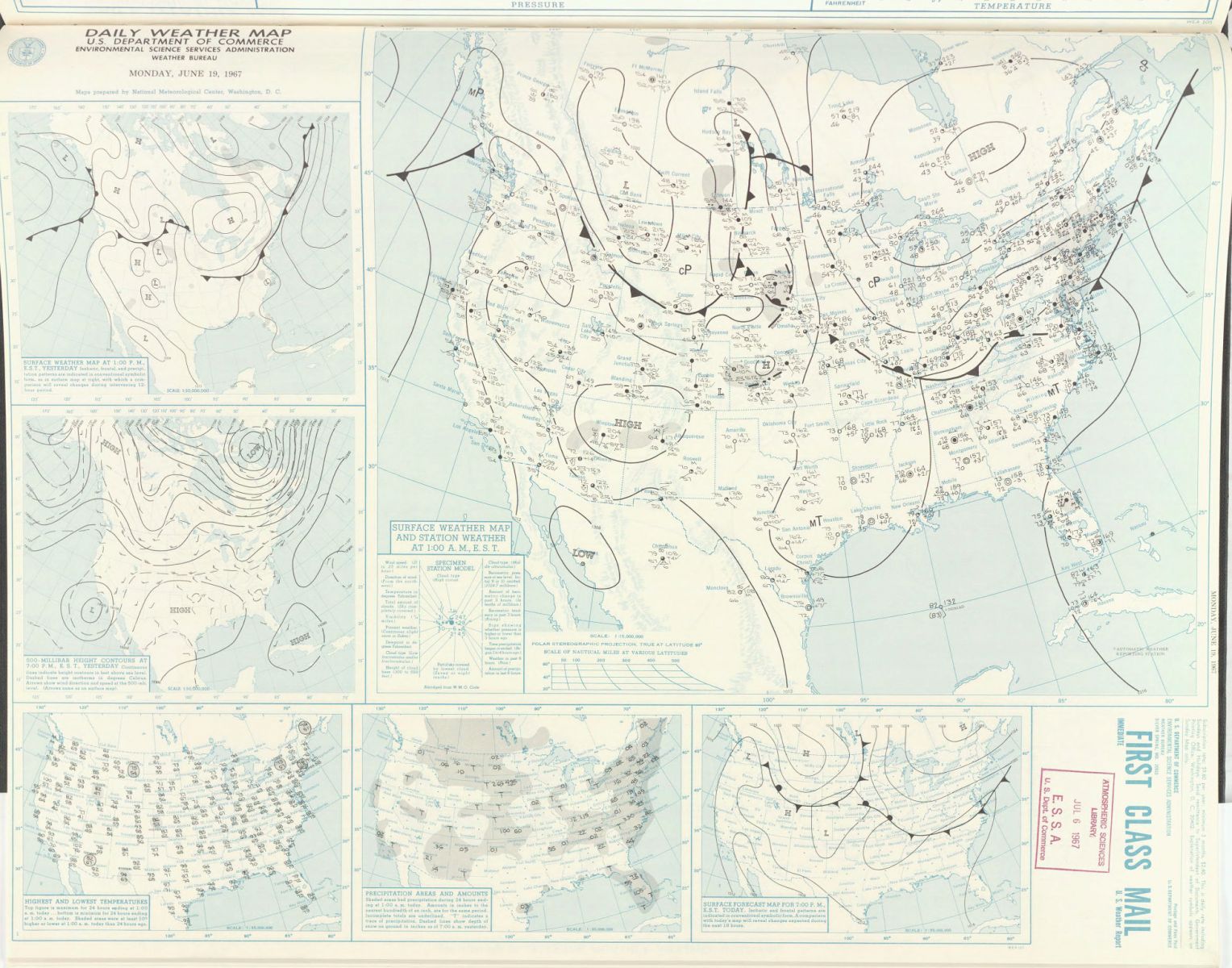 June 19, 1967 Daily Weather Map