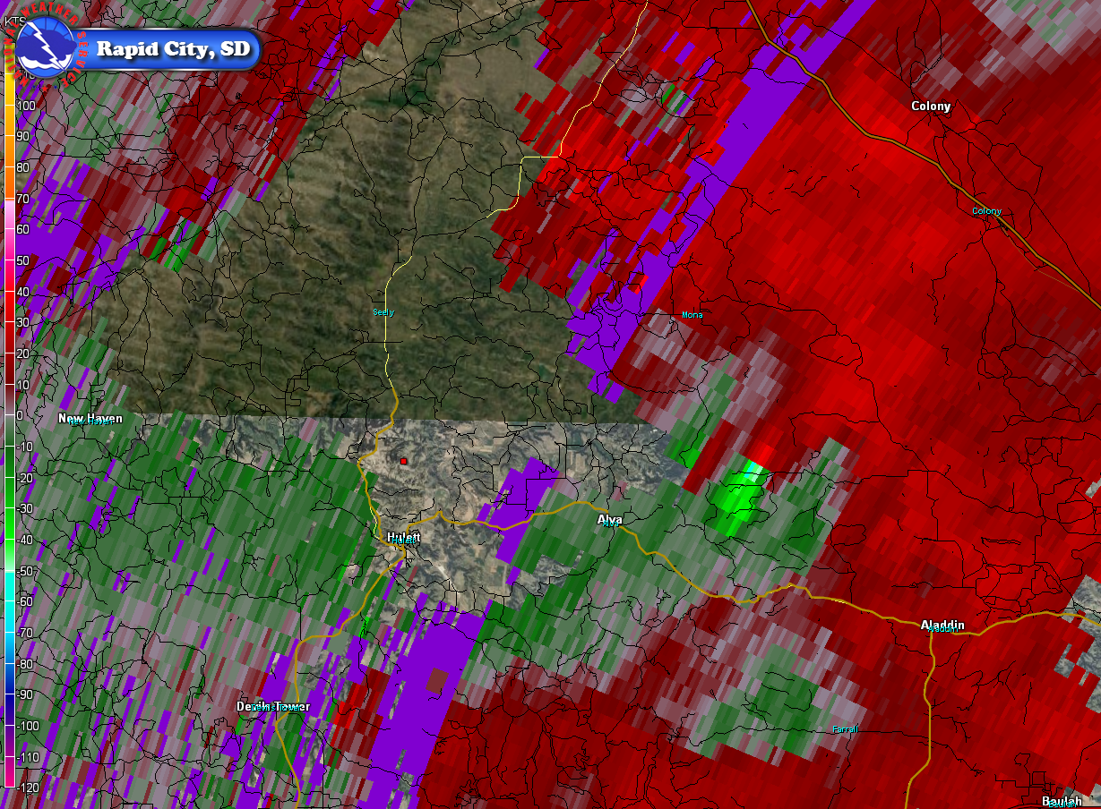 June 13, 2014 505 pm MDT storm-relative velocity image