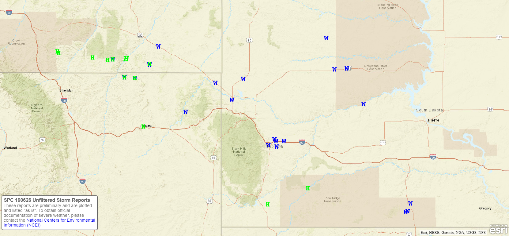 Preliminary storm reports for June 26, 2019