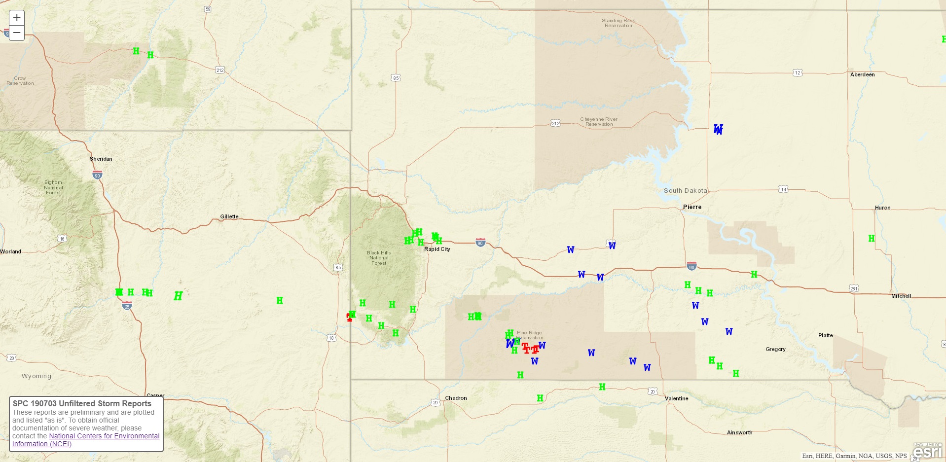 Preliminary storm reports for July 3, 2019