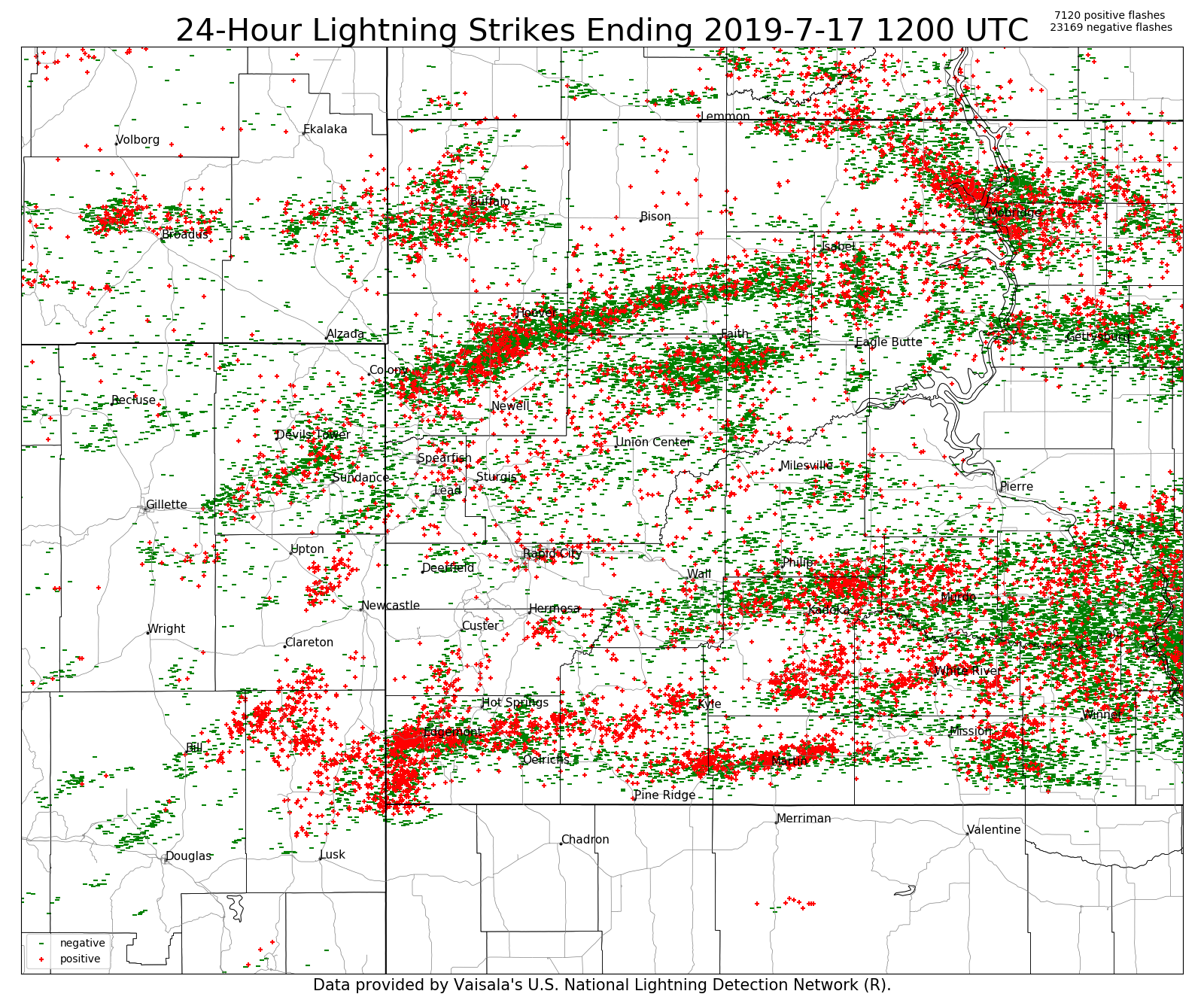 24-h CG lightning ending 6 am July 17th, 2019