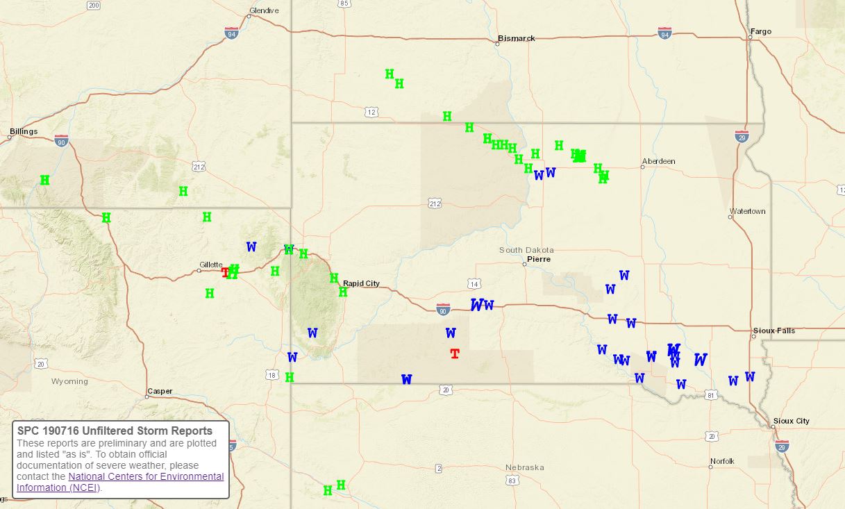 Storm reports from July 16-17, 2019