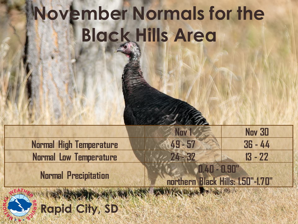 A table of normal temperatures & precipitation for November