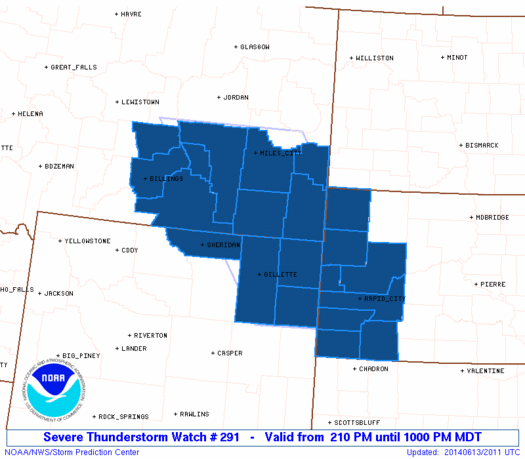 Map of a Severe Thunderstorm Watch