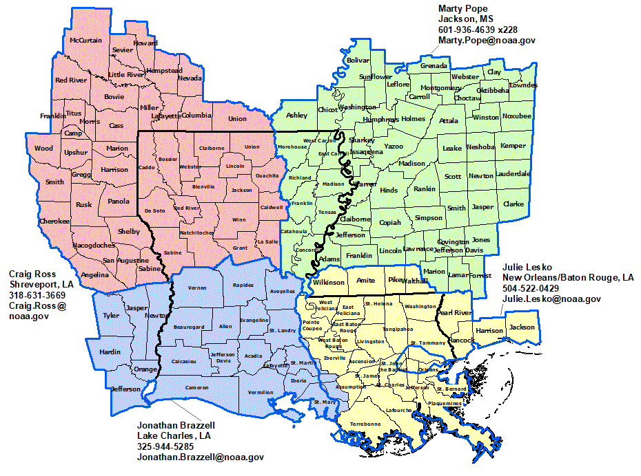 Louisiana StormReady contact map