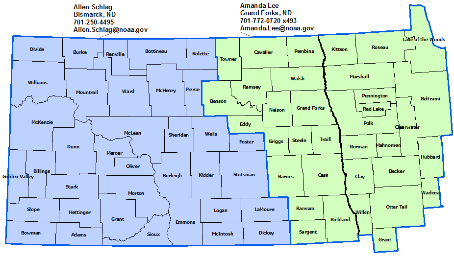 North Dakota Hydrologic Contact map