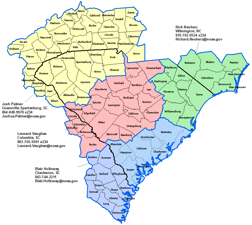 South Carolina StormReady Contact map