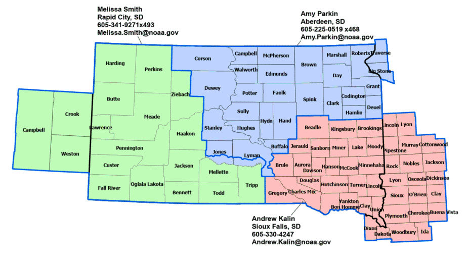 South Dakota Hydrologic Contact map