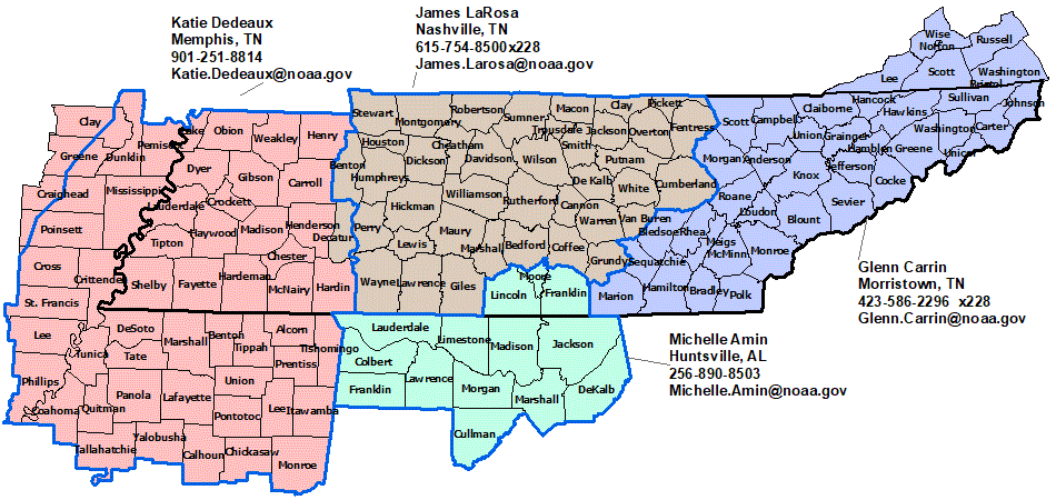 Tennessee StormReady Contact map