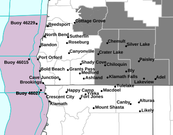 Current weather hazards map for Medford, OR and the surrounding area